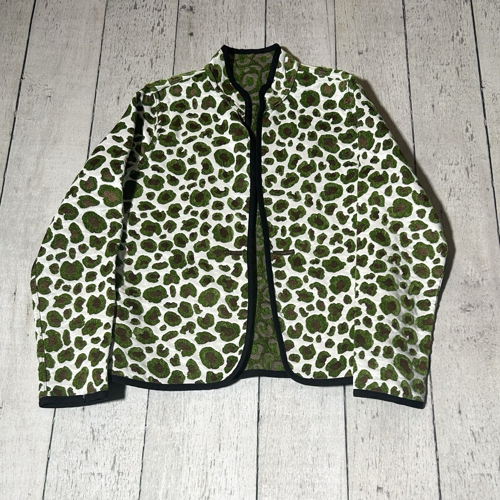 Trimdin Women Small Reversible Jacket Green Leopard Animal Print Basic Jacket